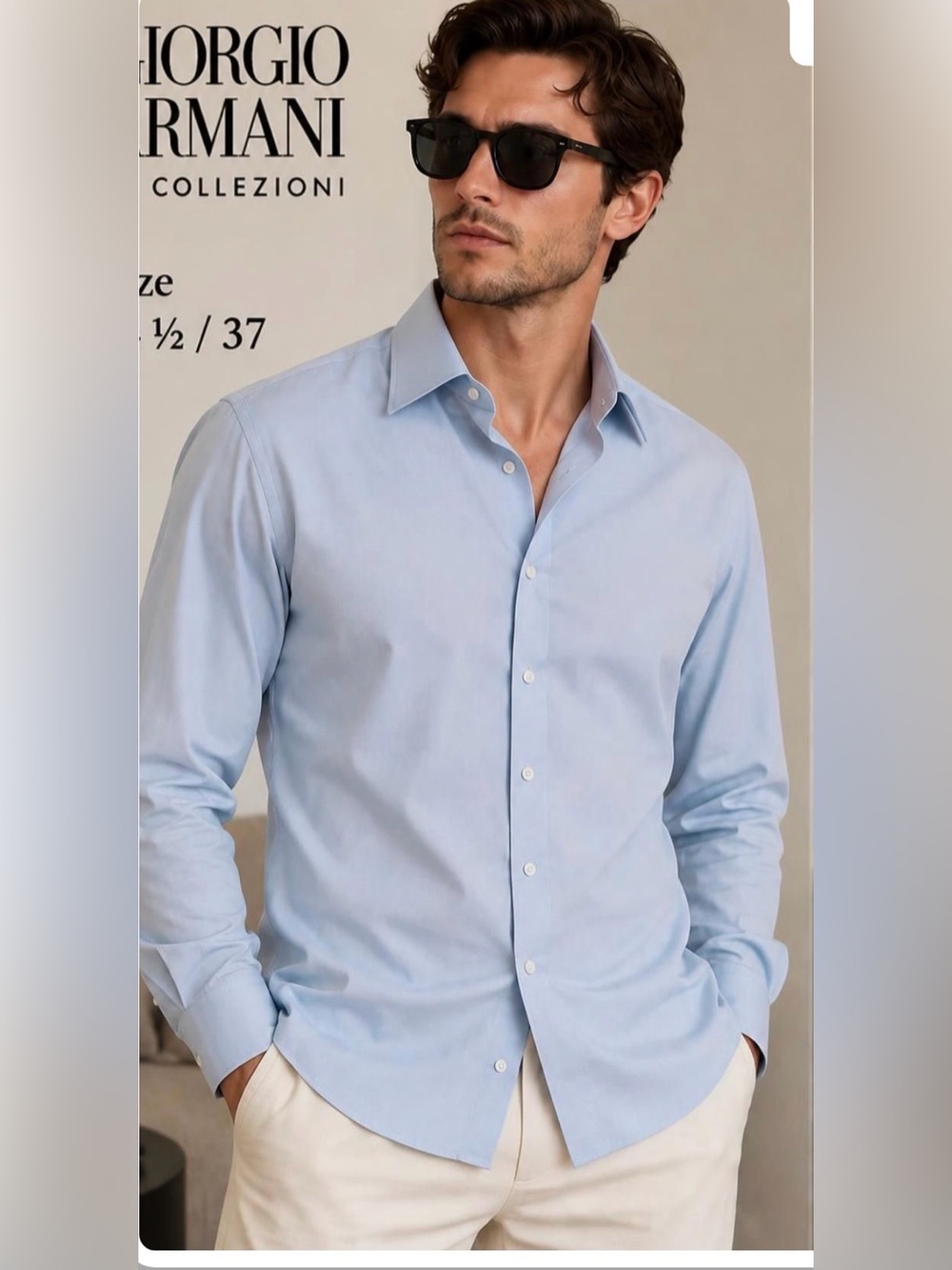 Armani Collezioni Light Blue Long-Sleeve Dress Shirt size M 40/15 3/4